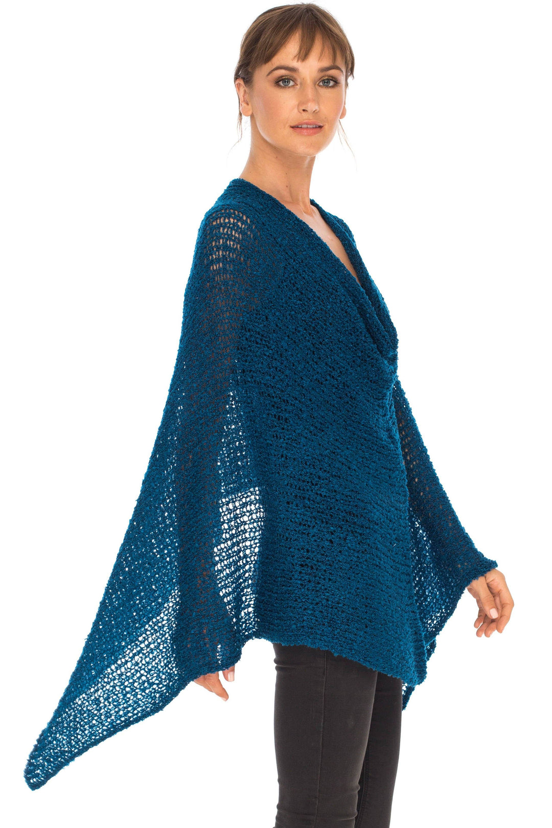 SHU-SHI Womens Cozy Poncho Shrug Lightweight Knit Pullover Sweater Top Coverup Shawl - Love ShuShi