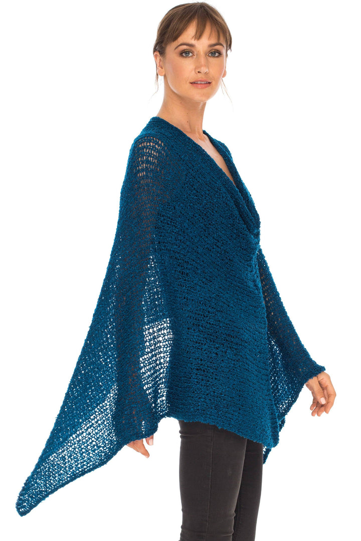 SHU-SHI Womens Cozy Poncho Shrug Lightweight Knit Pullover Sweater Top Coverup Shawl - Love ShuShi