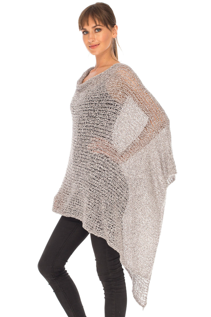 SHU-SHI Womens Cozy Poncho Shrug Lightweight Knit Pullover Sweater Top Coverup Shawl - Love ShuShi