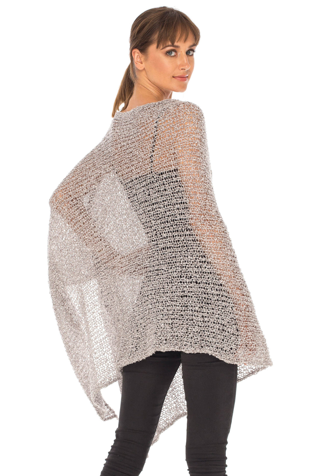 SHU-SHI Womens Cozy Poncho Shrug Lightweight Knit Pullover Sweater Top Coverup Shawl - Love ShuShi