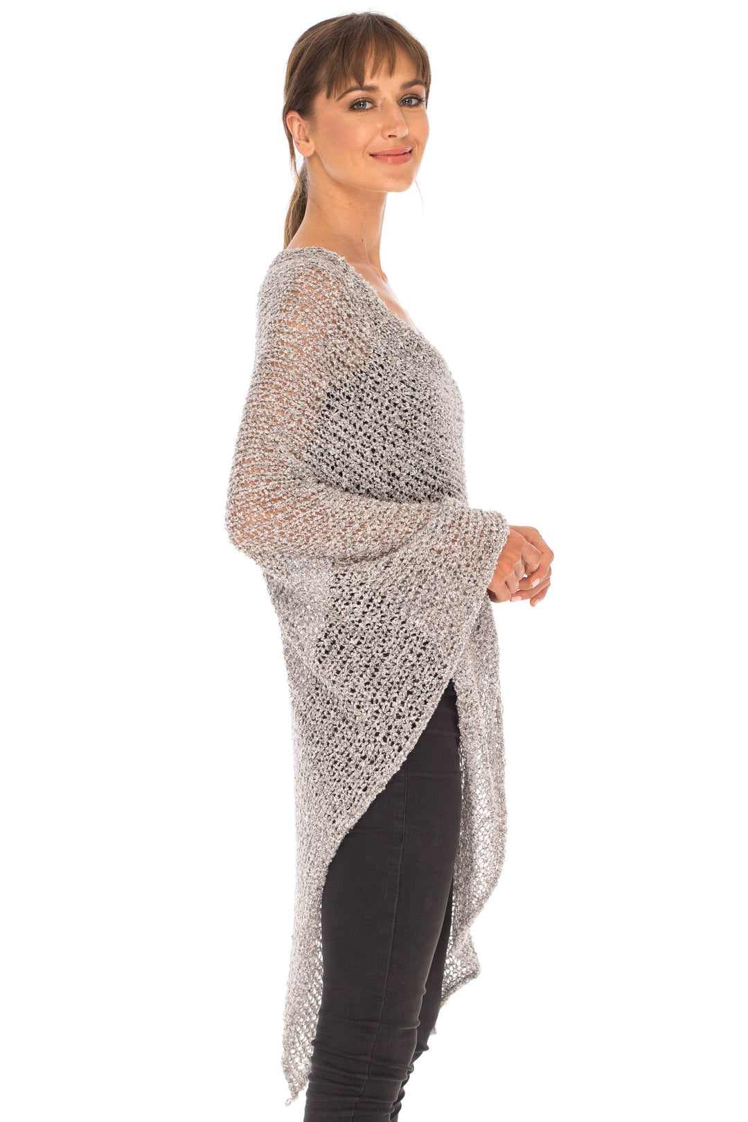 SHU-SHI Womens Cozy Poncho Shrug Lightweight Knit Pullover Sweater Top Coverup Shawl - Love ShuShi
