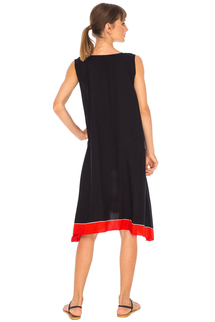 Hand Painted Tribal Design Short sleeveless summer Dress Love-Shu-Shi-black