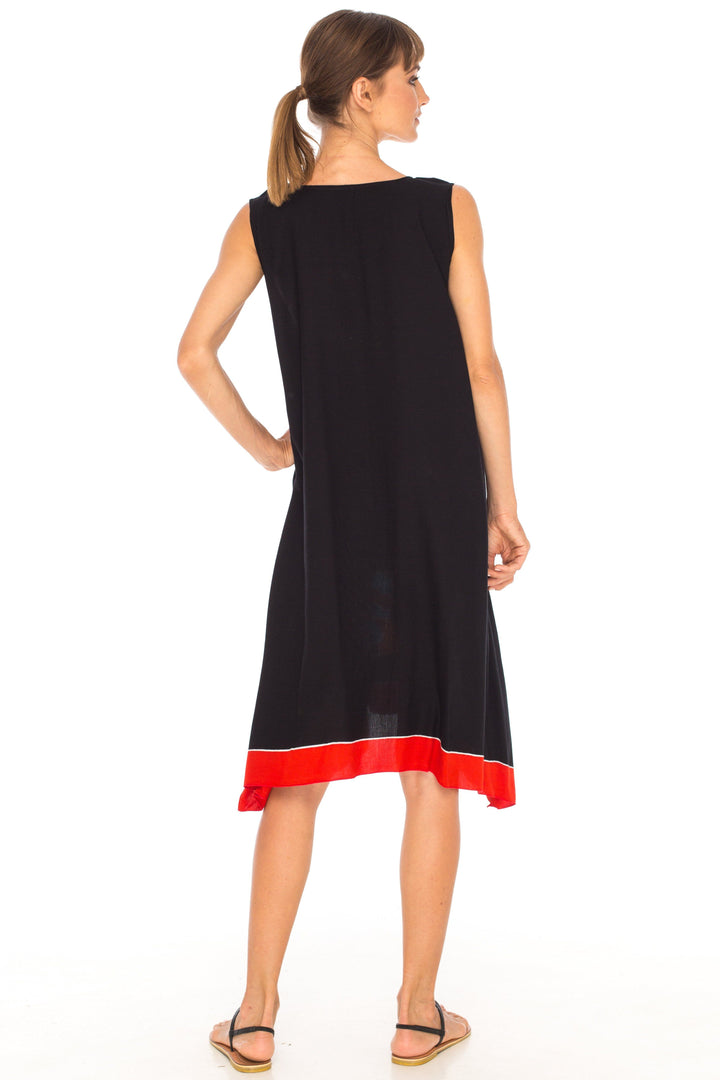 Hand Painted Tribal Design Short sleeveless summer Dress Love-Shu-Shi-black
