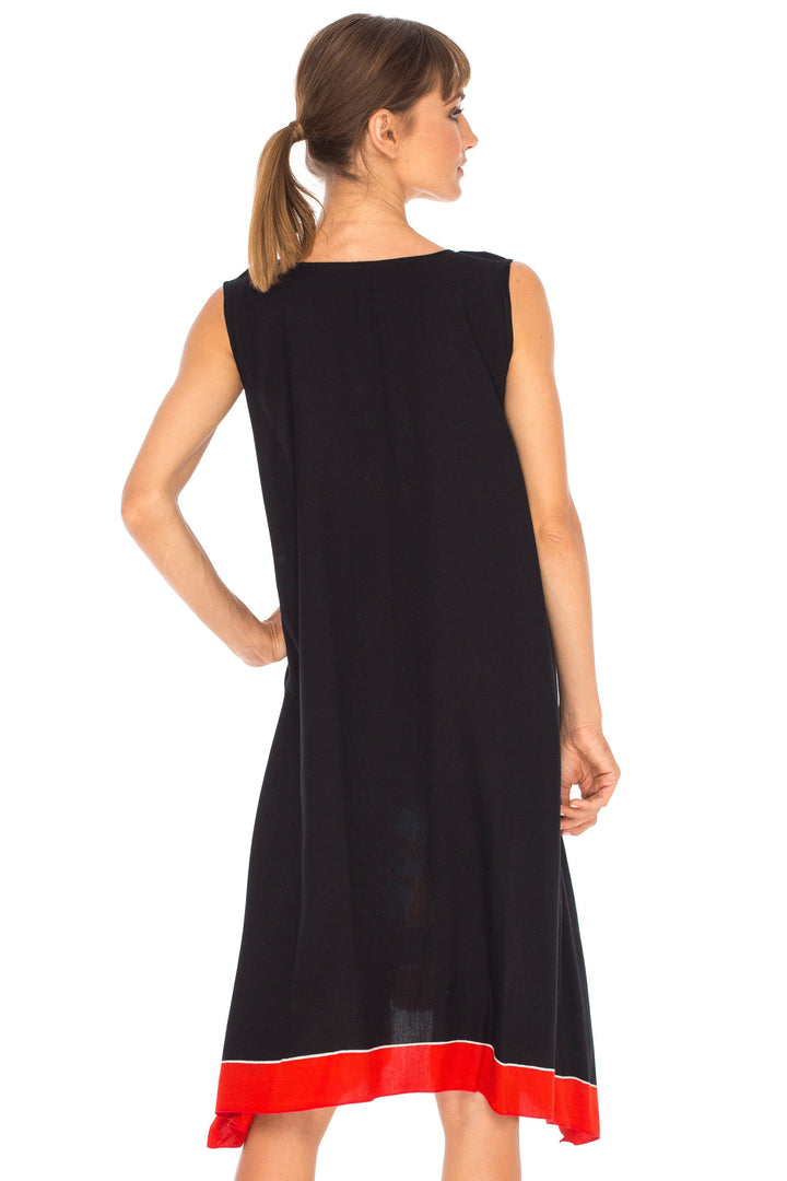 Hand Painted Tribal Design Short sleeveless summer Dress Love-Shu-Shi-black