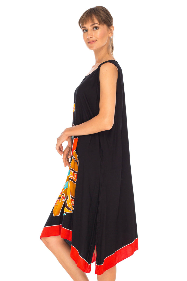 Hand Painted Tribal Design Short sleeveless summer Dress Love-Shu-Shi-black