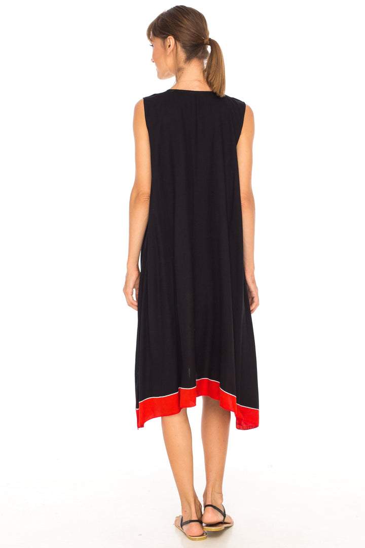 Hand Painted Tribal Design Short sleeveless summer Dress Love-Shu-Shi-black