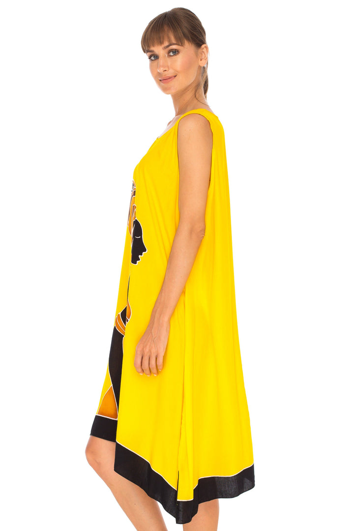 Hand Painted Tribal Design Short sleeveless summer Dress Love-Shu-Shi-yellow
